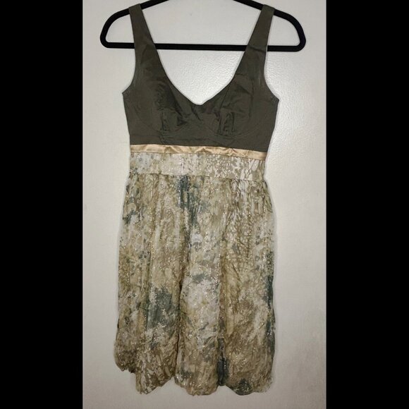 RENEE BARDOT Gorgeous Shimmery Green Gold Mini Babydoll Bubble Dress size SMALL - Picture 2 of 5